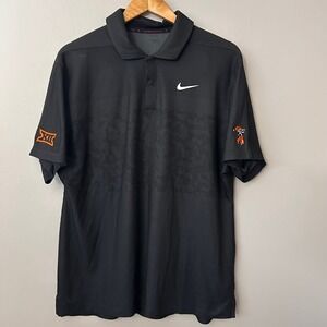 Nike Tiger Woods Polo Shirt Mens Large Black Camo Dri-FIT Oklahoma State Cowboys